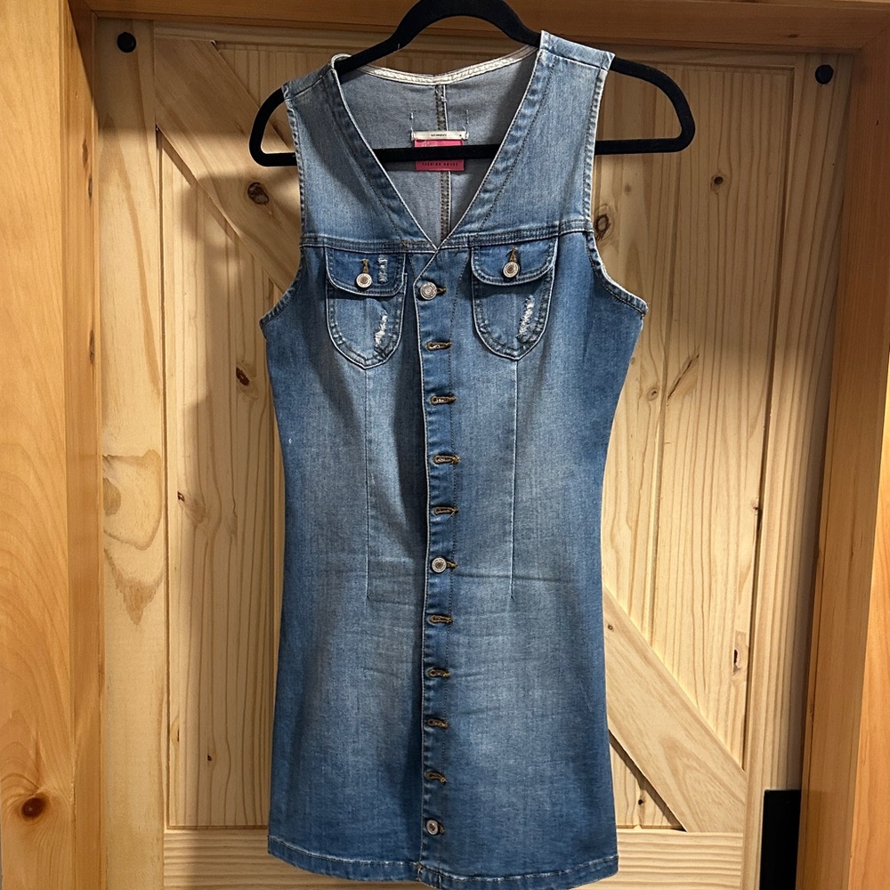 Kancan Denim Button-Down Sleeveless Dress
